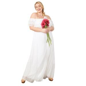 NWT ModCloth Southern Belle Wedding Maxi Dress White Swiss Dot Off Shoulder XL